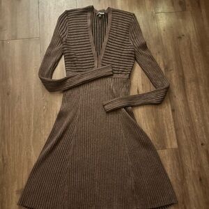 Express Chocolate Long Sleeve Ribbed Dress